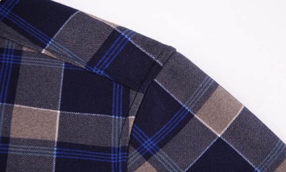 HGJH Herren Hemden,Herren Langarmhemd Fleecejacke Normaler Schnitt Freizeit Gitter Braun Blau Button-Down Thermohemd Futter Holzfällerhemd Bequem Lässiges Arbeitshemd Für Herren Jungen