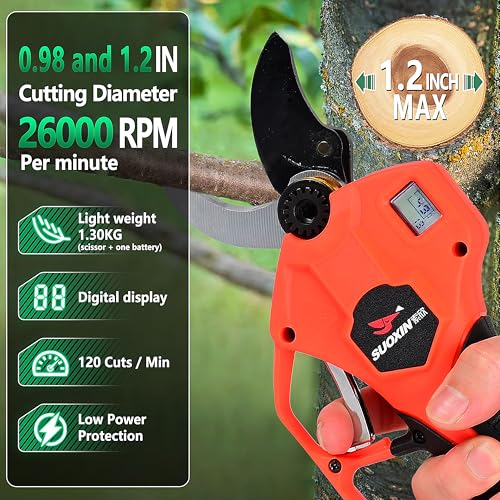 Image of Cordless Electric Pruning Shears, 1.2 inch (3cm) Cutting Diameter, SK5 Blade, 2x21V 4500mAh Batteries, Lightweight Ergonomic Garden Tree Branch Cutter
