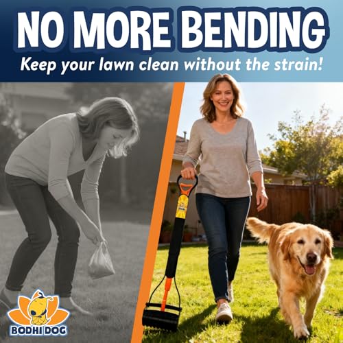 Image of 32 inch Tall Non-Breakable Pooper Scooper for Large Dogs - Lightweight, Foldable Design with Extra-Long Handle (Orange)
