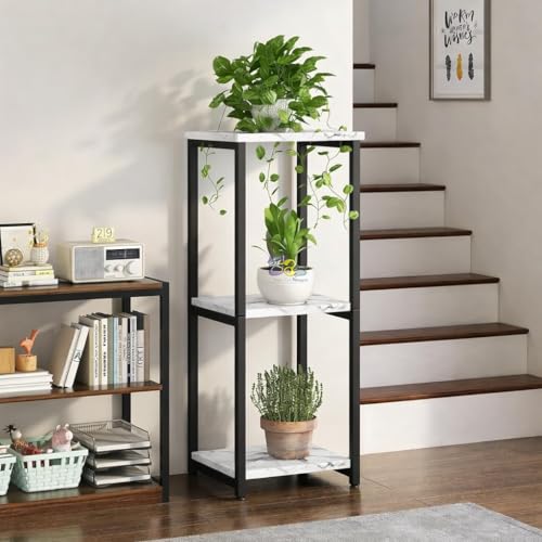 Image of Brown Art Shoppee Plant Stand Indoor Outdoor,Tall Metal Plant Stands, 3 tier Flower Pot Plant Holder, Modern Plant Shelf for Corner Living Room Garden Balcon (Black & White)