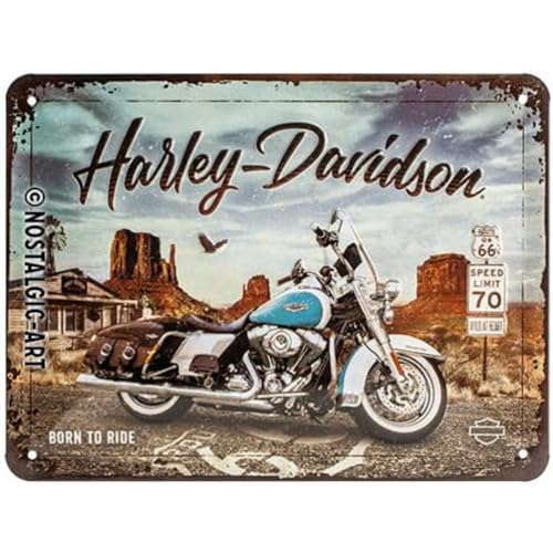 Nostalgic-Art Plaque Vintage, Harley-Davidson – Route 66 Road King – Idée de Cadeau pour Fans de Moto, en métal, Déco Design Retro, 15 x 20 cm