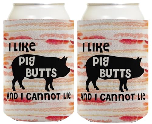 Funny Beer Coolie I Like Pig Butts Bacon Lover BBQ Grill Meat Chef 2 Pack Can Coolie Drink Coolers Coolies Bacon