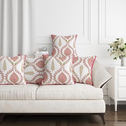 Image of Handmade Throw /Pillow Cushion Cover : 100% Cotton Fabric : High Thread Count : Set of 5
