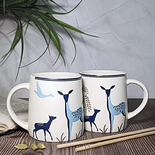 Image of Alive Blue Deer Art Printed Ceramic Tea /Coffee Mug Set of 2 (300 ml) | Microwave & Dishwasher Safe |Premium Ceramic Mugs for Home, Office & Gifting