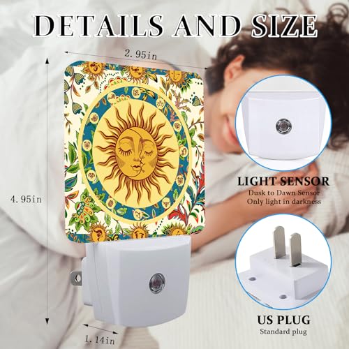Image of Boho Sun Moon Night Light, Plug-into Wall Nightlight Lamp with Dusk to Dawn Sensor, Led Lamp 0.5W Energy Efficient for Boys Girls Adults Home Decor