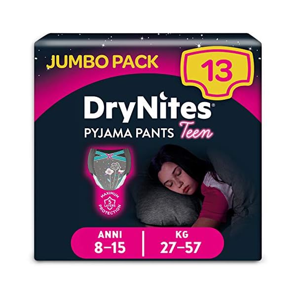 DryNites - Saugfähige Slips für Mädchen, 8-15 Jahre, 27-57 kg, 13 Stück