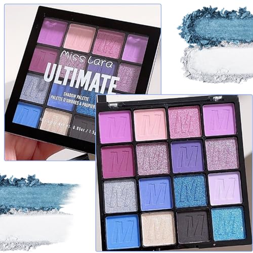 INBOLM Purple Blue Eyeshadow Palette, Eye Shadow Pallets for Women Glitter Matte Eye Shadows Pallet Eyeshadow Sparkle 16 Colours Eye Makeup Shimmer Long Lasting Highly Pigmented Palette for Girls Gift - Image 3
