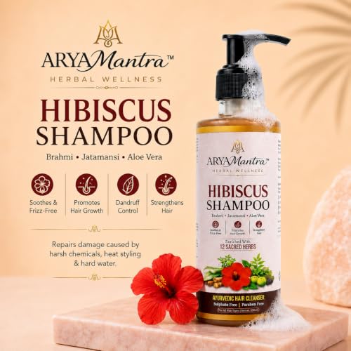 Image of Hibiscus Hair Growth Shampoo | 12 Ayurvedic Herbs with Hibiscus, Brahmi, Amla, Bhringraj, Reetha, Shikakai & Aloe Vera | Sulfate & Paraben Free | Helps Reduce Hair Fall & Dandruff | Nourishes Scalp for Healthy, Smooth Hair | For Women & Men | 200 ml