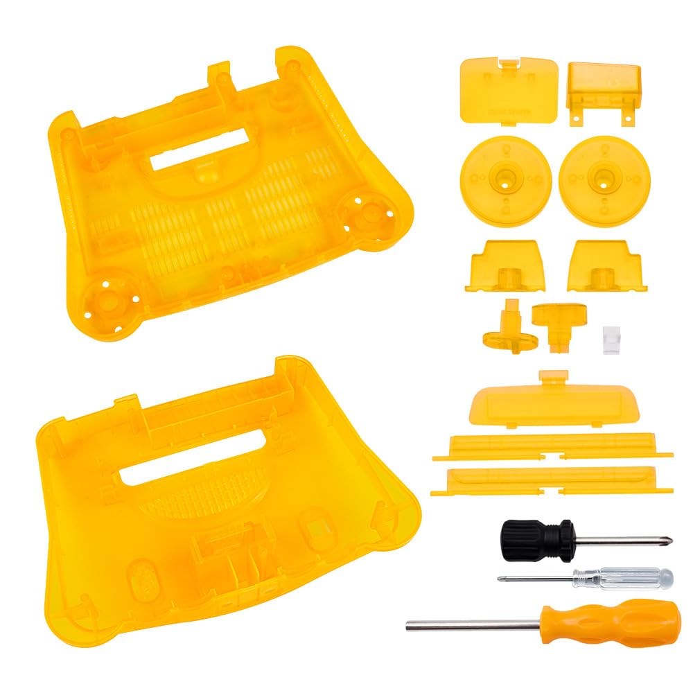 Hzxkqmil Carcasa de repuesto para consola de videojuegos retro N64, accesorios translúcidos con destornilladores para consola de juegos N64, naranja transparente