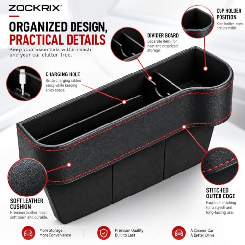 Image of Car Seat Gap Storage Box with Cup Holder, PU Leather Organizer for Phone, Keys and Small Items