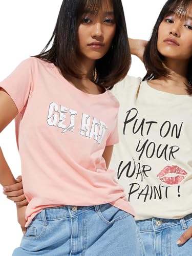 Image of Max Women's Cotton Regular Fit URB N Graphic Printed T-Shirt - Pack of 2