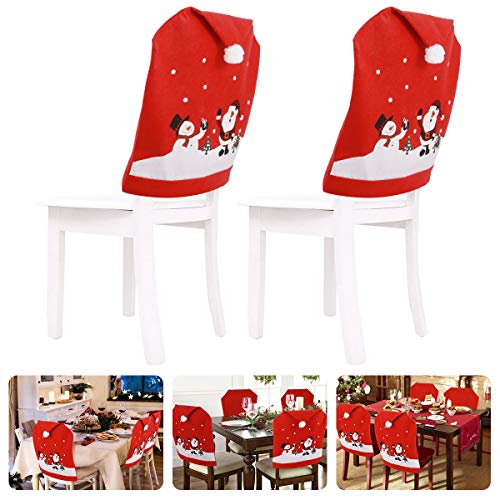 Ertisa 4 piezas de fundas para sillas navideñas, fundas reutilizables para sillas navideñas para comedor con muñeco de nieve y patrón de Papá Noel para decoraciones navideñas festivas