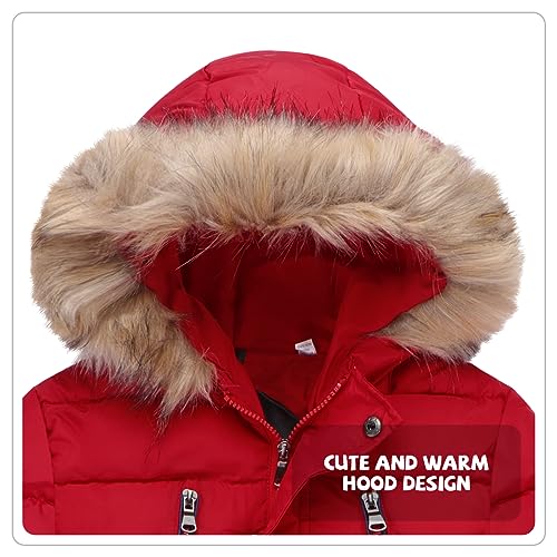 Girls Winter Puffer Coat Boys Fur Collar Hoodie Jacket Kid Warm Zip Up Outerwear4