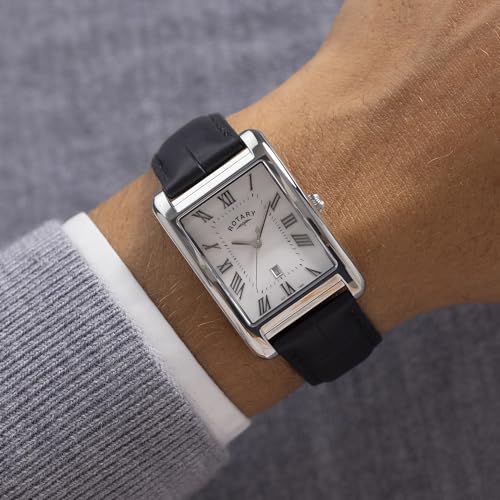 Rotary Orologio Da Uomo Heritage Astoria Rettangolare Con Cassa In Acciaio Inossidabile E Cinturino In Pelle Nera - 2