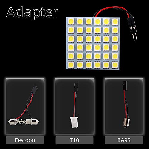 Grandviewtm White 10-Pack 5050 36Smd Led Panel Dome Light Auto Car Reading Interior Lamp License Plate Light(Dc-12V) + T10 Ba9S Festoon Adapter #TOP1