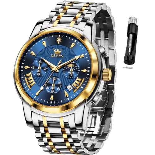 Image of OLEVS Watch for Men Classic Business Dress Analog Quartz Stainless Steel Waterproof Luminous Date Diamond Men Silver Watch