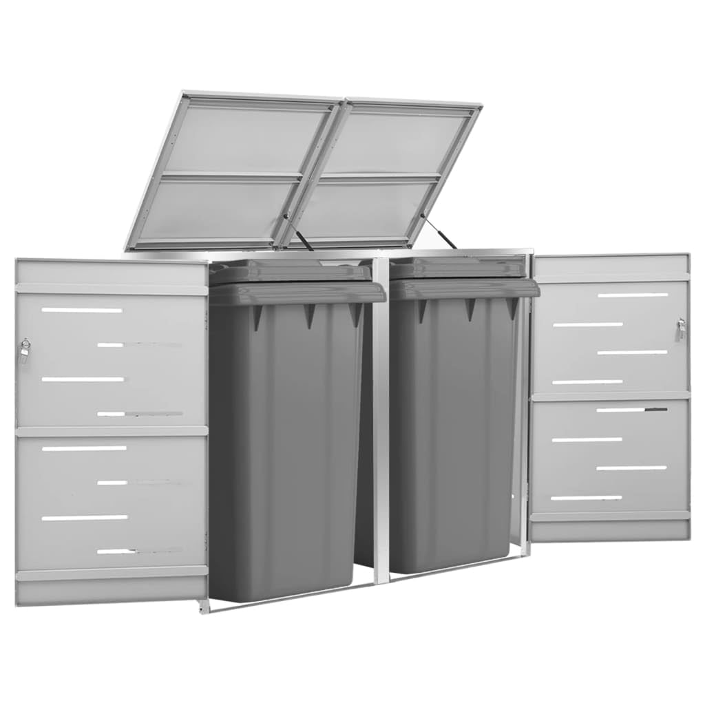 vidaXL Abri pour Deux Poubelles, Cache-Poubelle avec Couvercle, Boîte de Rangement à Poubelles Jardin Extérieur, 138x77,5x112,5 cm Acier Galvanisé