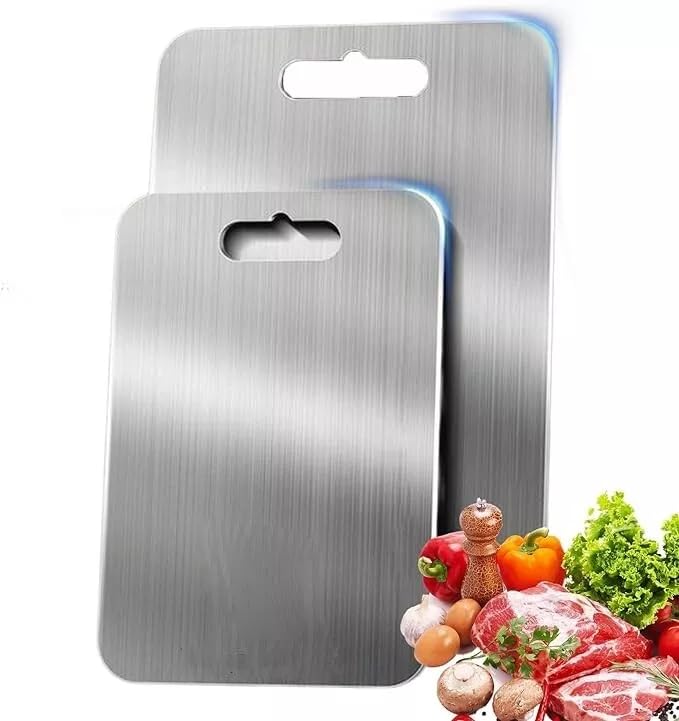 ACESOME Stainless Steel Chopping Board, Thickness 2mm Hygiene & Durability 304 Stainless Steel Cutting Board, Food-Grade Chopping Board for Meat, Fruit, Vegetables, Dishwasher Safe (13.39" x 9.06")