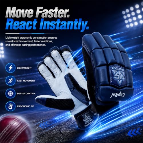 Image of WHITEDOT Sports Capital Cricket Batting Gloves||Suitable for Mens|Adult|Large Left Hand||Navy Blue, Leather