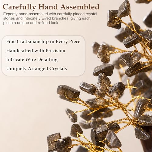 Image of Smoky Quartz Gemstone Tree Decor for Home & Office | Healing Crystal Bonsai Tree with Wooden Base | Vastu Feng Shui Protection, Grounding & Positive Energy Showpiece