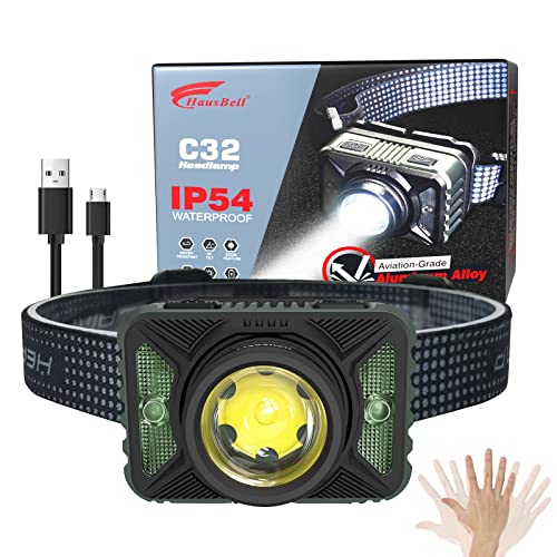 HAUSBELL LED Gesture Control&4 Modes&Zoomable High-Tech Head Lamp Flashlight, IP54 Waterproof&Rechargeable Headlamp for Adult, Headlamp for Camping Hiking Fishing