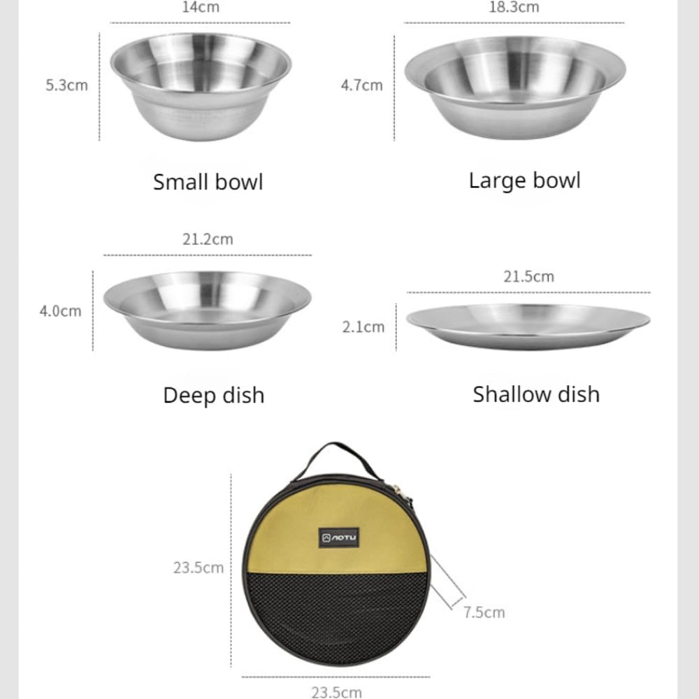 Stainless Steel Plates and Bowls Camping Set Portable Dinnerware Kits Dinnerware Kits for Family Camping Hiking Picnic BBQ Beach Outdoor with Travel Bag (8pcs)