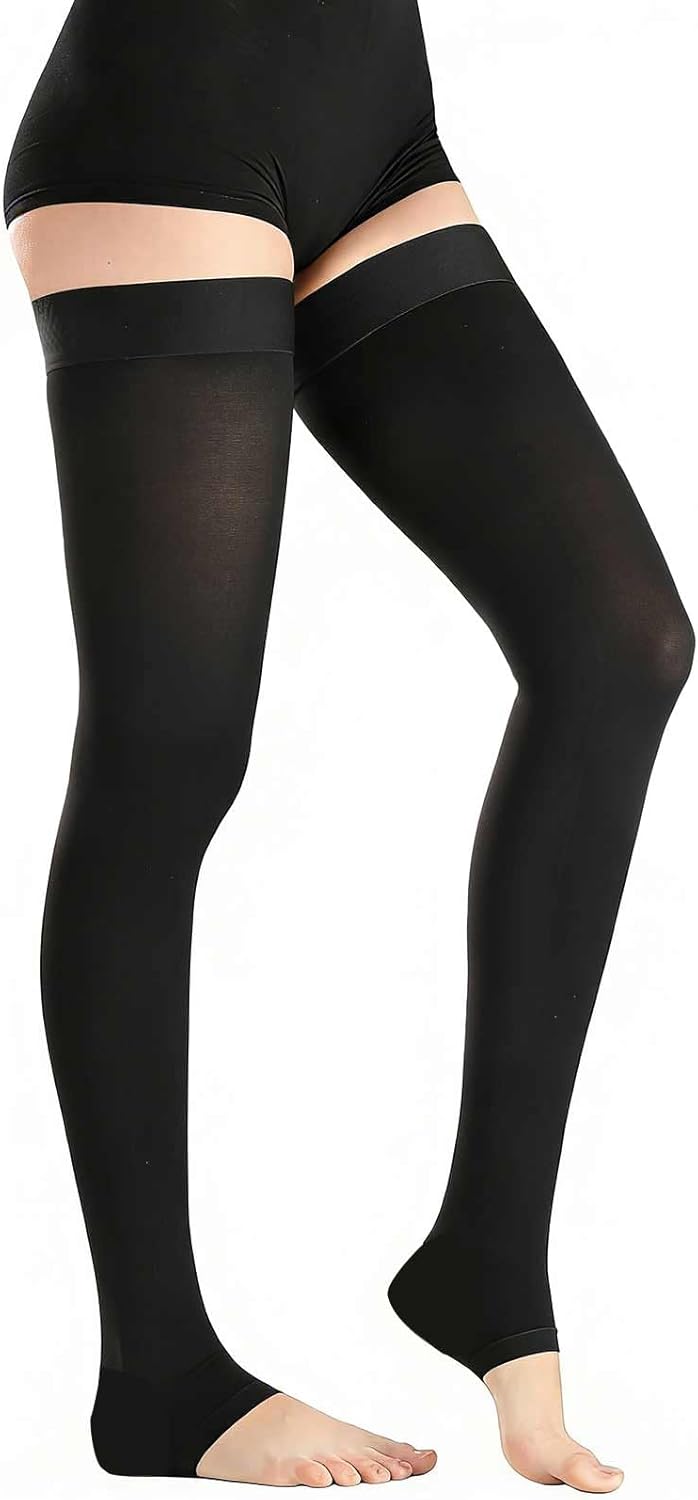 Thigh High Medical Compression Stockings For Women & Men,20-30 mmHg Thigh High Compression Socks,Firm Graduated Support Hose with Silicone Dot Band-Ideal for Athletic,Flight,Travel Use
