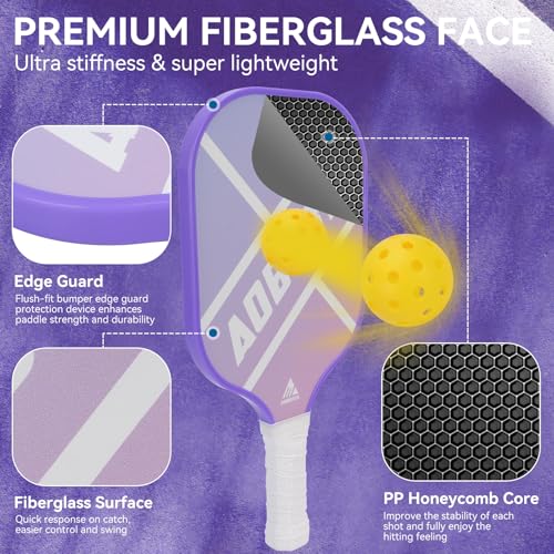 Image of AOBORTY Pickleball Paddles 4 Pack - USAPA Light Graphite Premium Rackets Fiber Face & Polymer Honeycomb Core Pickleball Set with 4 Outdoor Indoor Balls Including Portable Carry Bag