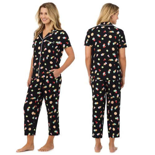 Image of Cuddl Duds 2 Piece Short Sleeve Capri Matching Pajamas for Women PJs Set