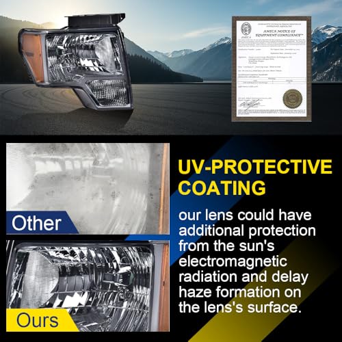 Image of GRAND ORANGE Headlights Assembly Compatible with 2009-2014 Ford F150 Headlamps Driver & Passenger Side Smoke Lens Chrome Housing Amber Reflector DL3Z13008AFO2502289