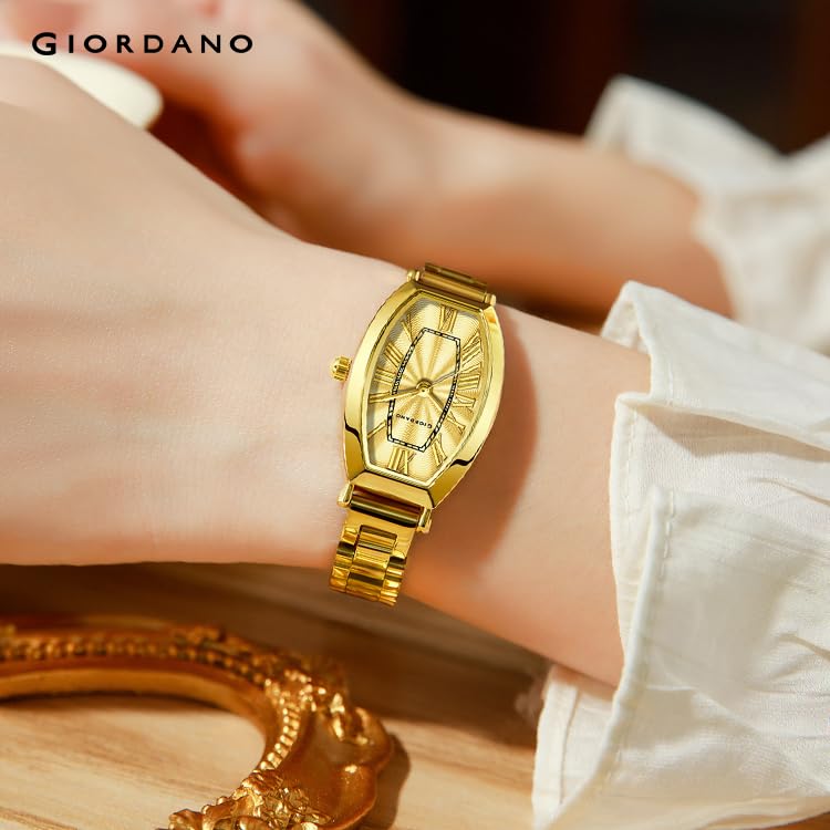 Image of Giordano Silver Oval Shape Dial Watch for Women - Elegant Roman Numerals, Stainless Steel Strap, Sleek Analog Design
