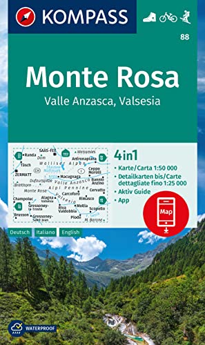 Cartina Escursionistica N. 88 Monte Rosa, Valle Anzasca, Valsesia: 4In1 Wanderkarte Mit Aktiv Guide Und Detailkarten Inklusive Karte Zur Offline ... I
