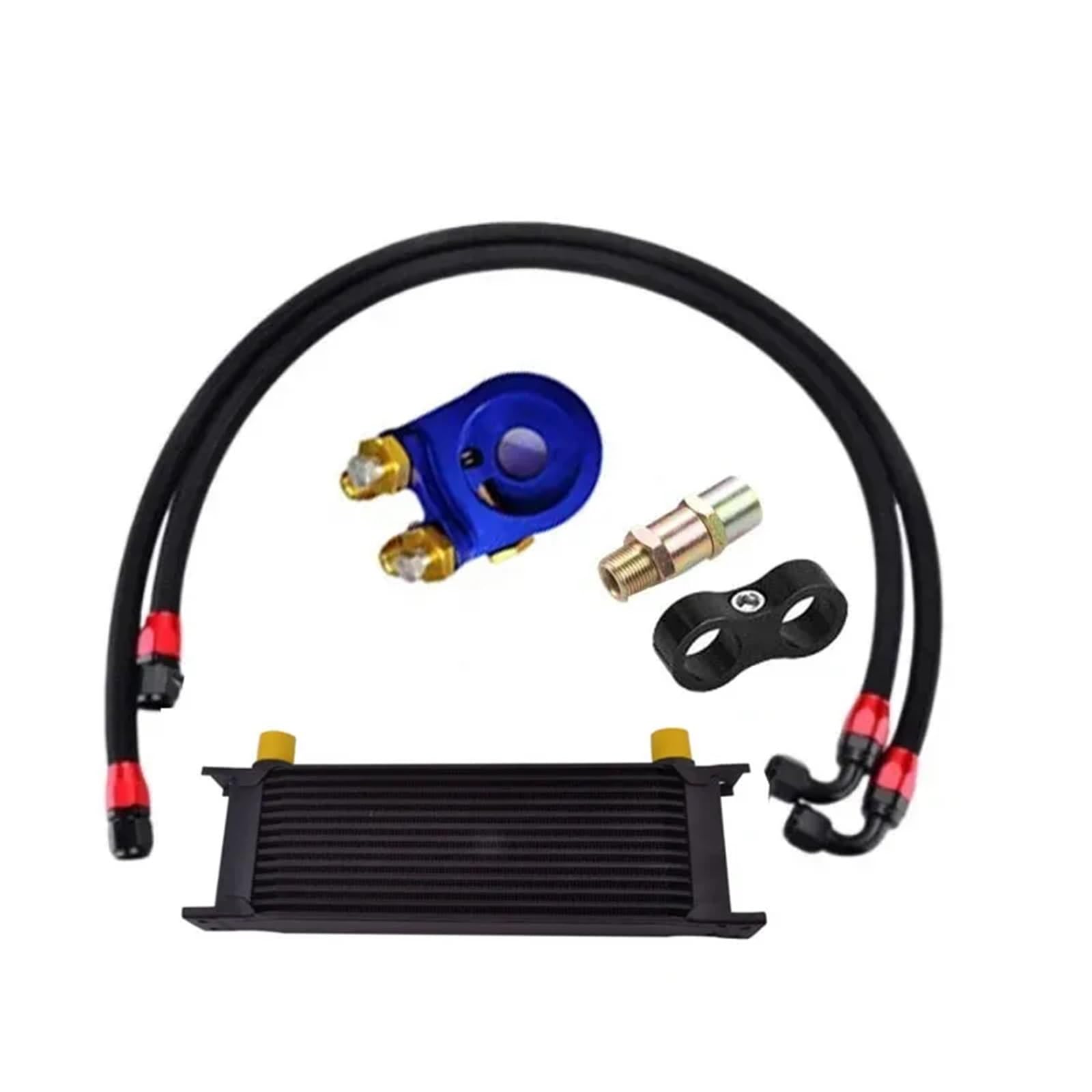 Kit Universal de Enfriador de Aceite de 10 Filas, Adaptador sándwich para Filtro de Aceite, Manguera AN10 Trenzada de Nailon y Acero Inoxidable.