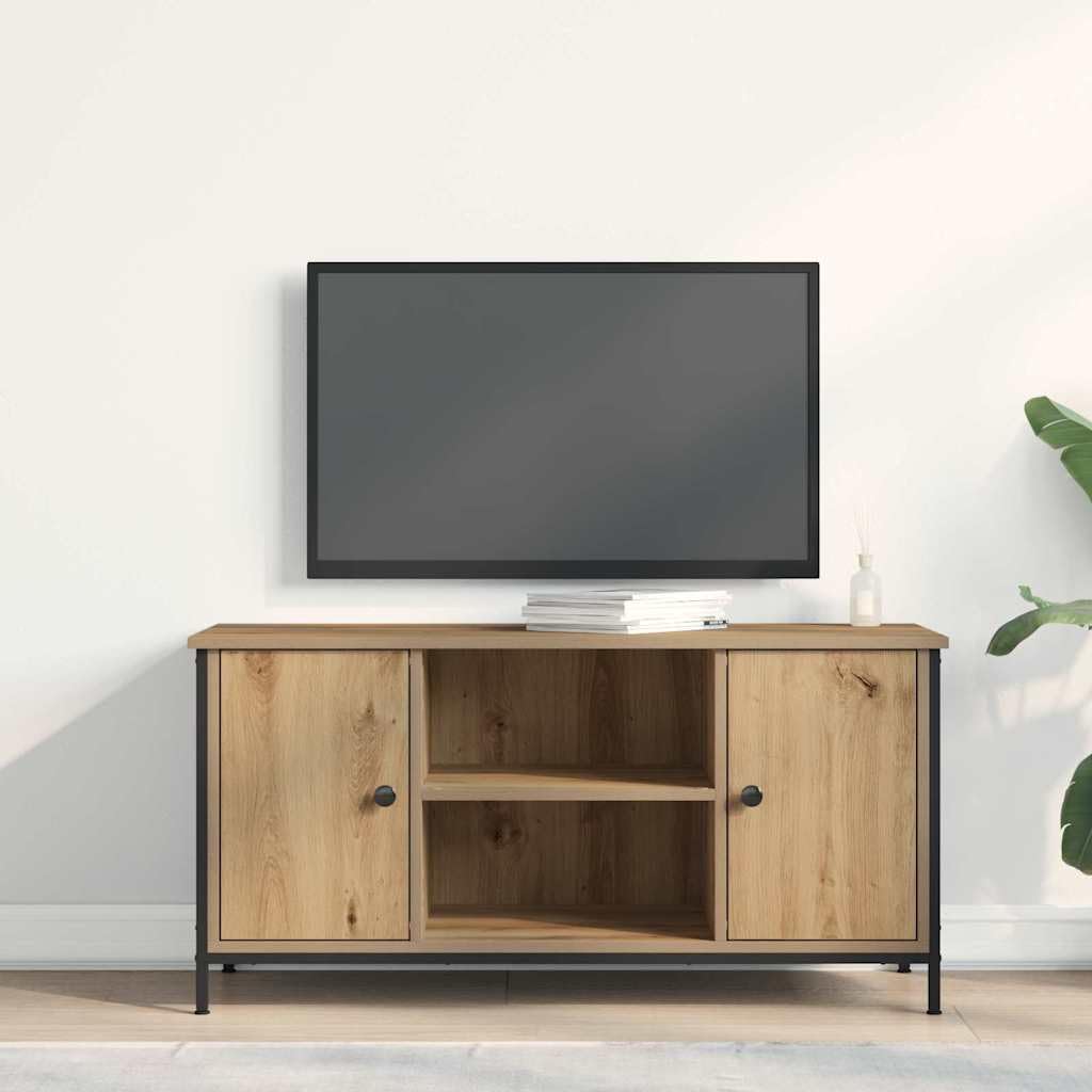 Mobile TV 100x40x50 Cm Console Multimediale in Derivati ​​del Legno con 2 ante e Ripiani Aperti (Querce artigianali)