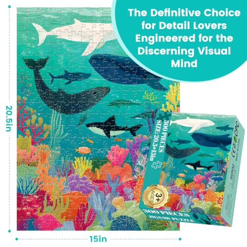 Puzzle de 300 piezas para adultos con tema de ballenas bajo el agua, 20.5 x 15 pulgadas miniatura 4