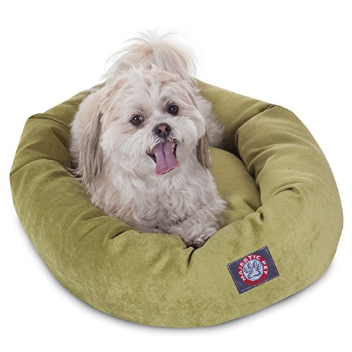 Image of Majestic Pet 32 Inch Micro Velvet Calming Dog Bed Washable - Cozy Soft Round Dog Bed with Spine for Head Support - Fluffy Donut Dog Bed 32x23x7 (inch) - Round Pet Bed Medium - Azure