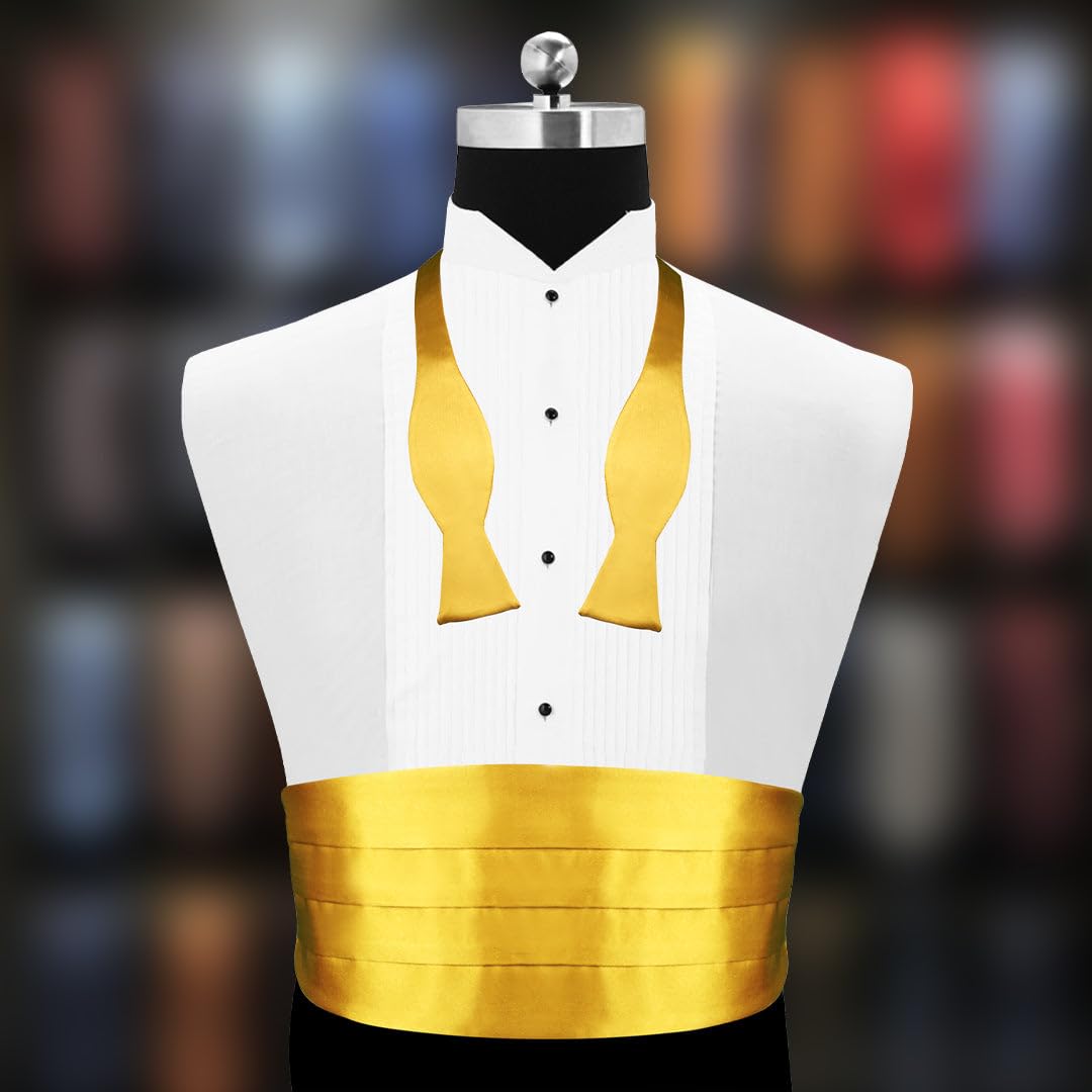 Peluche Golden Rendezvous Cummerbund, Open Bow Tie & Pocket Square Set for Men - Image 2 thumbnail