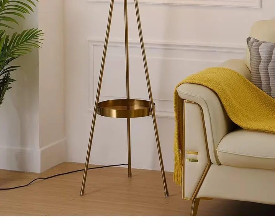 Image of blissbells Modern Crystal Globe Floor Lamp with LED String Lights & Shelf | Gold Tripod Standing Lamp for Living Room, Bedroom & Home Decor | Decorative Ambient Corner Lighting Lamp