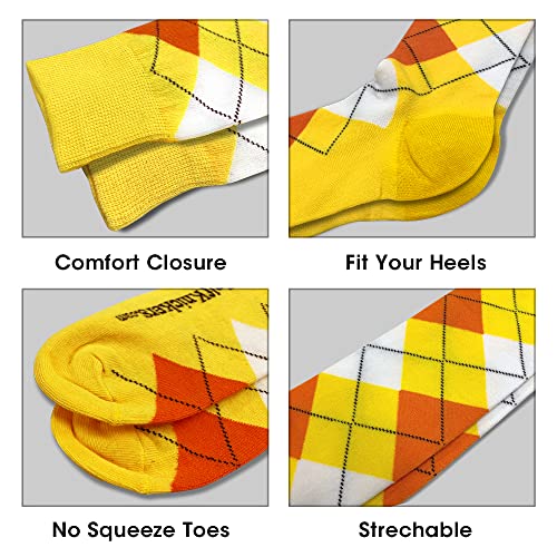 Colorful Knee High Argyle Cotton Socks for Men Women and Youth - 6B: Black/Orange/Yellow - Youth3