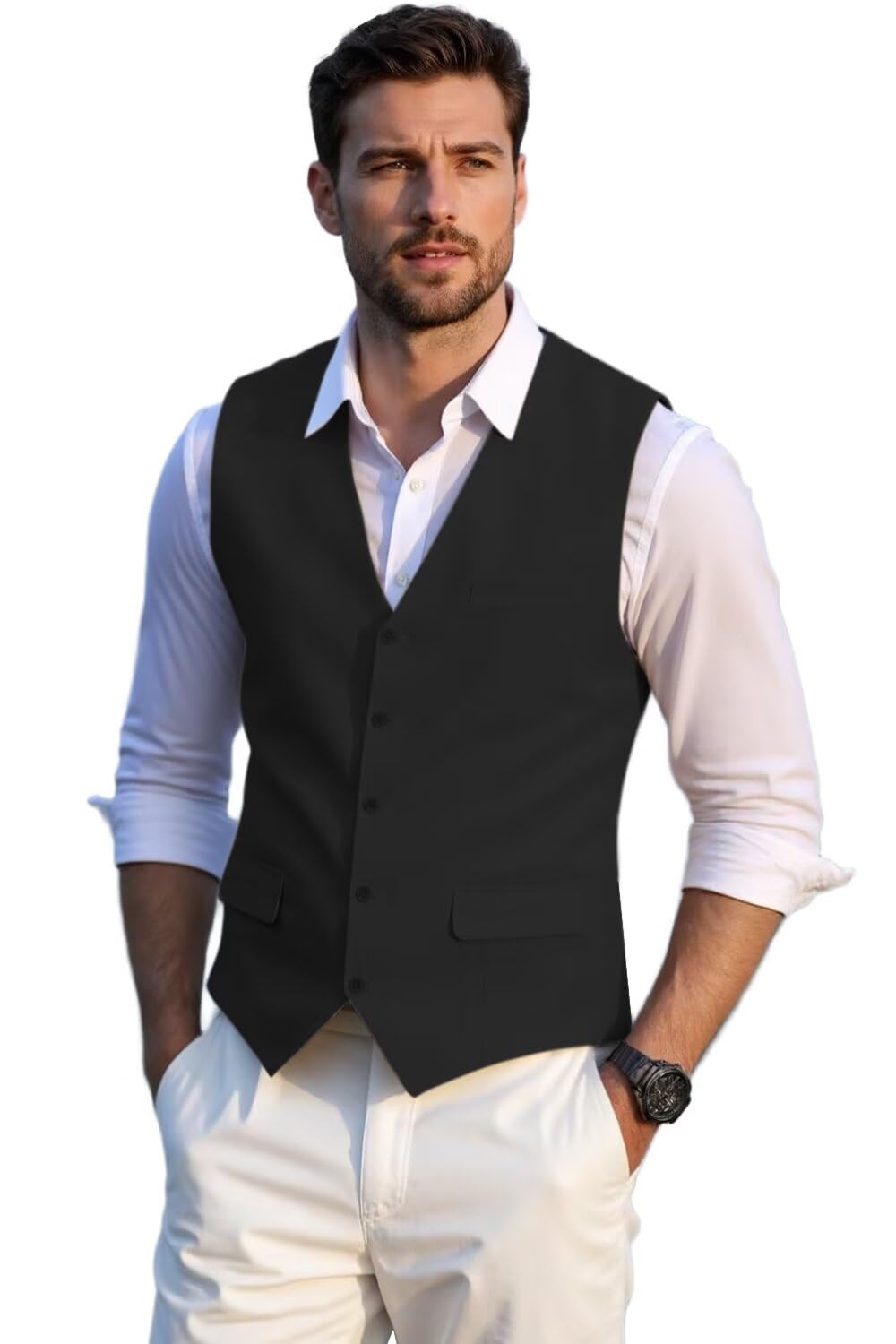 Solovedress Herren Elegant Anzugweste Herrenwesten Sommer Leinen Weste für Hochzeit und Party