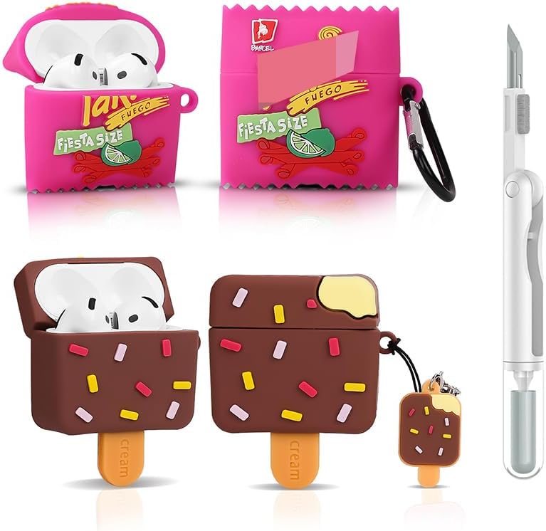 2 Pack + Cleaner Pen XMBYGY Case for Apple AirPods 4th Generation Wireless Earphones with Cleaning Pen Kit Cartoon Skin Design Silicone Charging Case Protective Case for AirPods 4 TAK+KIT