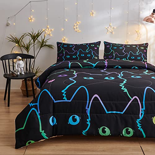 Namoxpa Cat Comforter Sets,Colorful Cats Pattern For Kids Boys,Decorative Bedding Comforter Sets With 2 Pillow Shams, Queen Size #TOP3