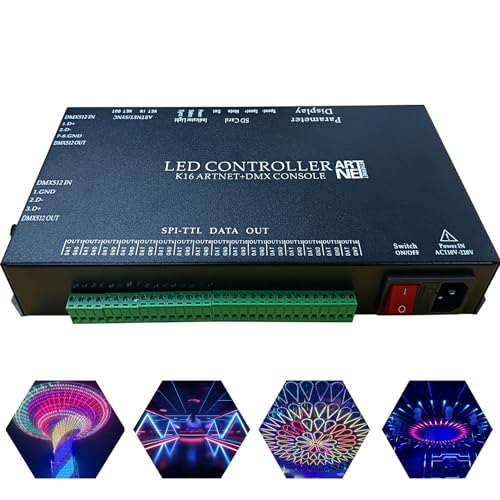AUTUNEER Addressable Led Controller, Programmable RGB Pixel Controller 16 Port 16384 Pixels K16 Artnet Madrix DMX Full Color Ws2812b Ws2812 Ws2811 Light Controller