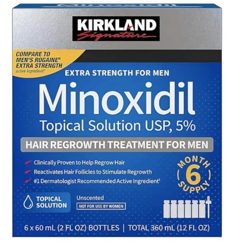 Kirkland Signature Minoxidil Topical Solution USP 5% Extra Strength Hair Regrowth Treatment for Men 6 Months Supply