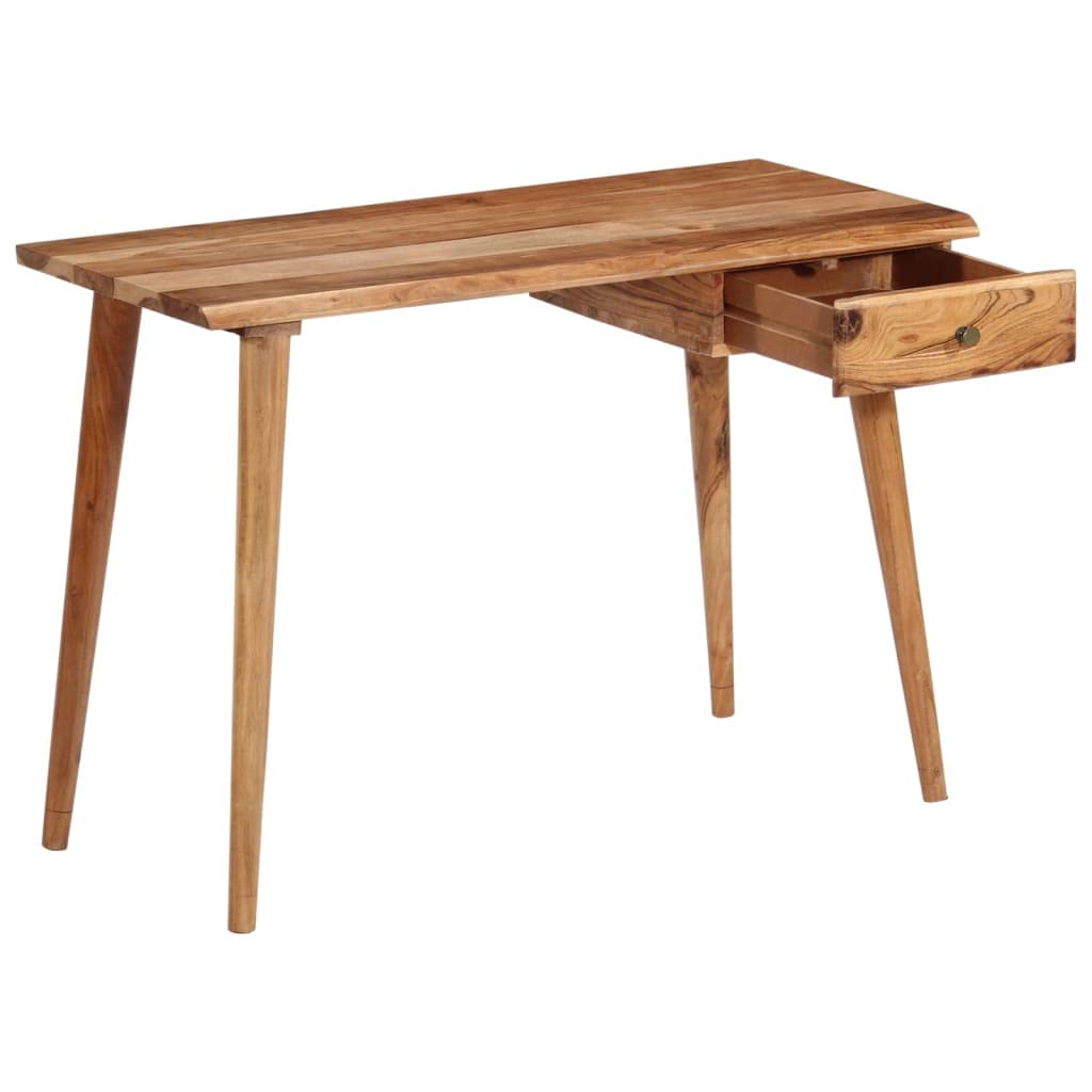 Biurko z litego drewna akacjowego, 110 x 50 x 76 cm, z szufladą i naturalną krawędzią, polerowane i lakierowane, biurko komputerowe do biura, biura domowego, gabinetu, z miejscem do