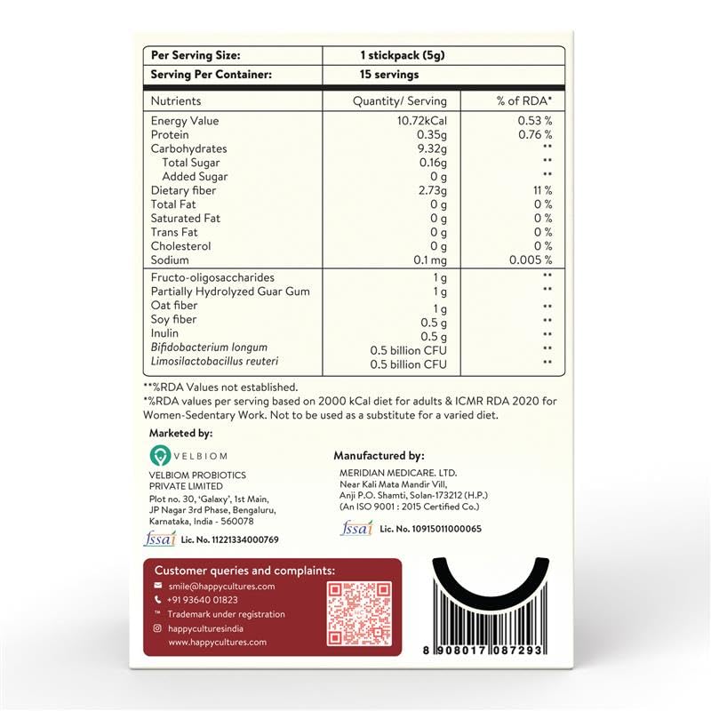 Happy Cultures Well Bowel-ed Advanced Unique Blend of 5 Digestive Fiber Probiotics for Bowel Health Reduce Constipation Gas Bloating Better Weight Control, Unflavored - 15 Sachets Each (Pack of 3)