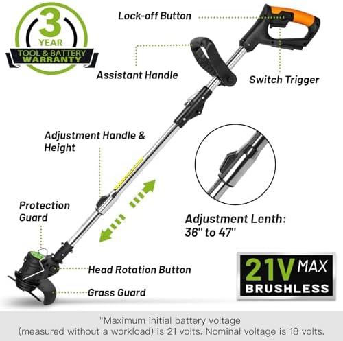 Electric Weed Eater Cordless Weed Wacker is Equipped with Two Batteries 21V Batteries & 3 Multi-Function Blades & Auxiliary Wheels 4-in-5 Brush Cutter/Grass Trimmer/Lawn Mower （ No Charger） - View 4
