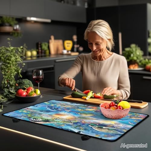 Image of Dolphin Sea Turtle Glass Stove Cover Stovetop Protector Cover Foldable Electric Stove Top Protector Prevent Scratching Washer Dryer Counterto Cover for Home Decor