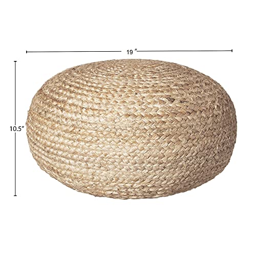 Decor Therapy Round Pouf Ottoman Footrest, Natural Jute Woven, Boho Pouf, Bohemian Style Casual Seating for Living Room, Bedroom, Patio Decor 19"x 19"x 10.5" - Image 4