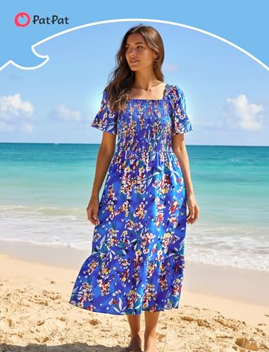 Image of PATPAT Family Matching Outfits Mommy and Me Dresses Floral Dress & T-Shirts | Mommy and Me Easter Dresses, Puff Sleeve Floral Sundress, Cotton Blend T-shirts, Couples Party Wedding Vacation Outfits